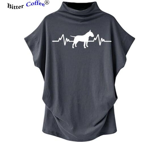 NEW Heartbeat English Bull Terrier Dog T Shirt Women Custom Pattern Cotton Batwing Sleeve Womens Casual T-shirt Drop shipping