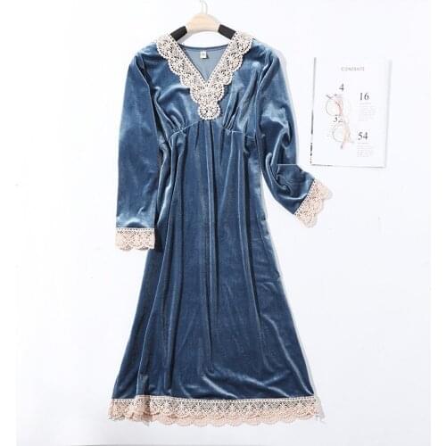 Winter Loose Leisure Warm Velvet Long Nightdress Long Sleeve Sleepwear Warm Flannel Nightgown For Women