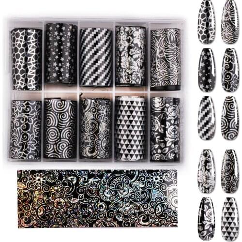 10 Sheets Nail Art Foil Transfer Stickers Nail Art Supplies Foil Transfers Nail Decals Nail Extension Gel Art Decorations DIY