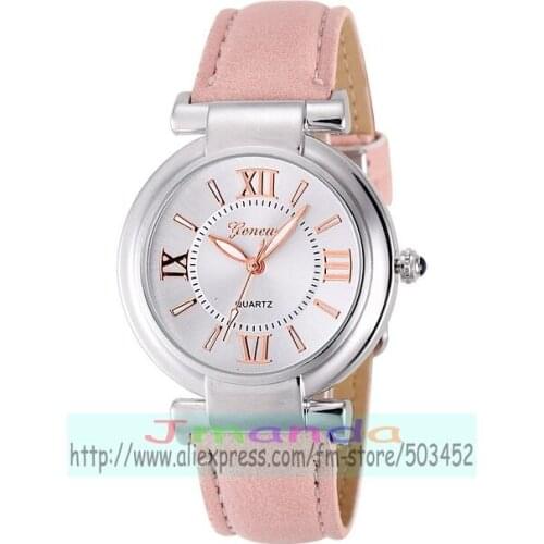100pcs/lot 5667 super geneva leather watch silver case leather strap watch wrap quartz casual watch for lady fashion lady watch