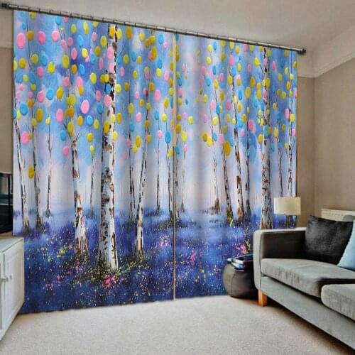 3d curtains Blue painting forest curtains new window balcony thickened windshield blackout curtains