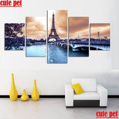 5d cross stitch Home Wall Eiffel Tower Landscape Decoration Diamond Painting Diy Full Diamond Painting Art Mosaic 5PCS cute pet