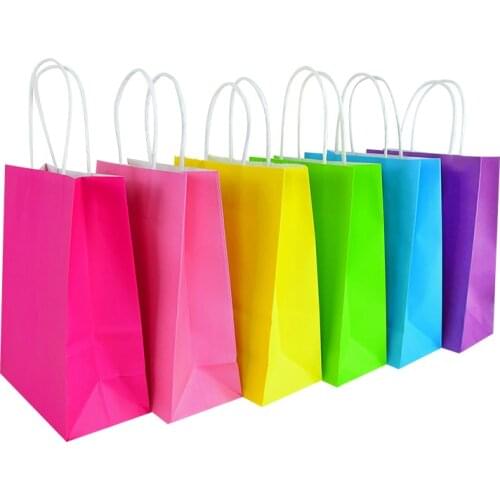 6Pcs Colorful Gifts Paper Bags With Handles Thank You Kraft Paper Candy Bag For Wedding Party Gift Packing Decor Shopping Pouch