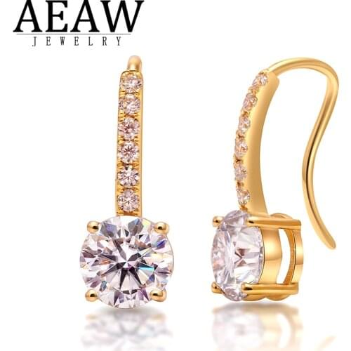 AEAW 1.0ctw Round Cut Moissanite Diamond Drop Hoop Earrings Solid 18K Yellow Gold Praty Engagement Wedding Gift for Lady