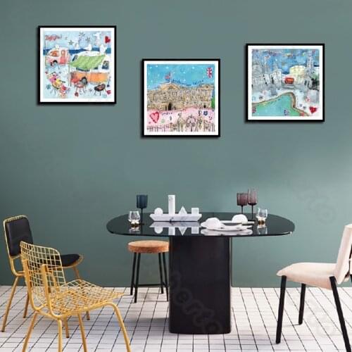 Watercolor Drawings Canvas Painting Poster England Architecture and Lifestyle Little Letters Buckingham Palace Decoration