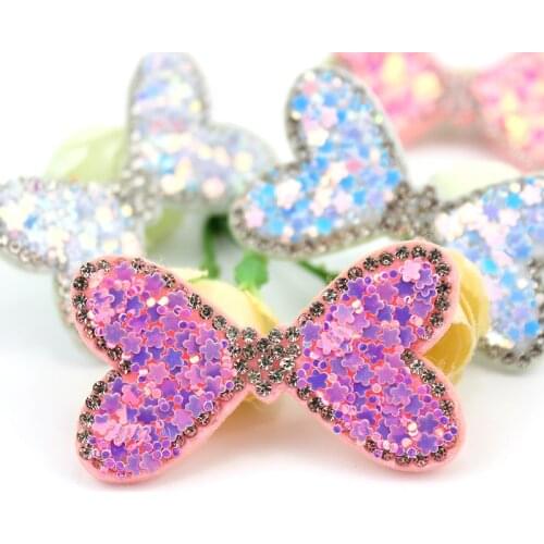 10Pcs 3*5cm Rhinestone&Sequins Bowknot Appliques For Headwear Hairpin Crafts Decor Bags Clothes Stick-on Patches Accessories
