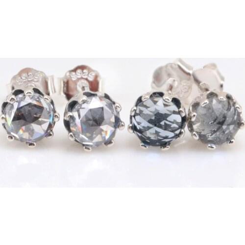 Authentic S925 Sterling Silver Pan Earring Two Color Crown Sparkle Blue Sparkle Earrings For Women Wedding Fashion Jewelry