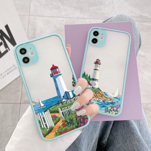 Hand Painted Lighthouse Print Bird Seagull Phone Case for iphone X XS MAX XR 11 12 Pro Max 6s 7 8 Plus SE 2020 Hard Matte Covers