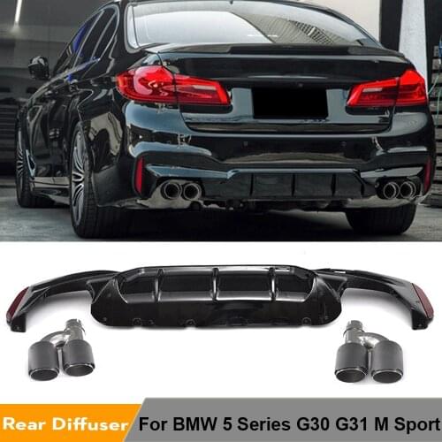 Diffuser for BMW 540i Sedan 4-door G30 G38 M Sport PP rear bumper lip Spoiler with 4-outlet exhaust tip muffler