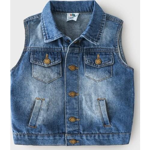 Toddler Boy Vest Spring and Autumn Kids Korean Casual Waistcoats Fashion Solid Pockets Denim Vest for Boy Baby Sleeveless Jacket
