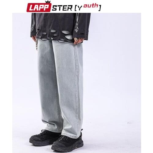 LAPPSTER-Youth Men Vintage Solid Streetwear Cargo Jeans 2021 Spring Mens Denim Japanese Harajuku Baggy Pants Man Fashion Joggers