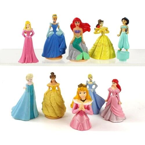 4-5cm 10pcs/Lot Princess Figure Toys Belle Cinderella Elsa Ariel Mermaid Tangled Sleeping Beauty Mini Model Dolls Gifts
