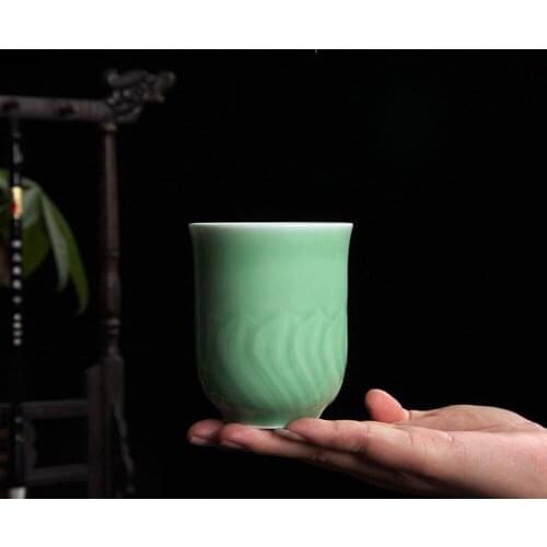 Chinese Teacup Flat Cup 6oz Coffee Mug 180ml Ceramic Cup of Tea Handmade Celadons Porcelain Drinkware Glaze Pottery