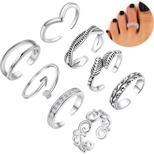 8-Piece Set Explosion Fashion Toe Rings for Women Girl Summer Beach Geometry Folk-Custom Knuckle Ring Foot Jewelry Wholesale