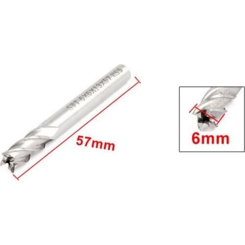 6mm x 6mm Straight Shank 4 Flutes End Mill HSS Cutter Tool Gray 5pcs