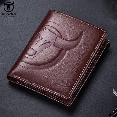 BULLCAPTAIN New men Wallet Genuine Leather Mens Purse Design Card Holder Fashion Big Logo Man Wallet