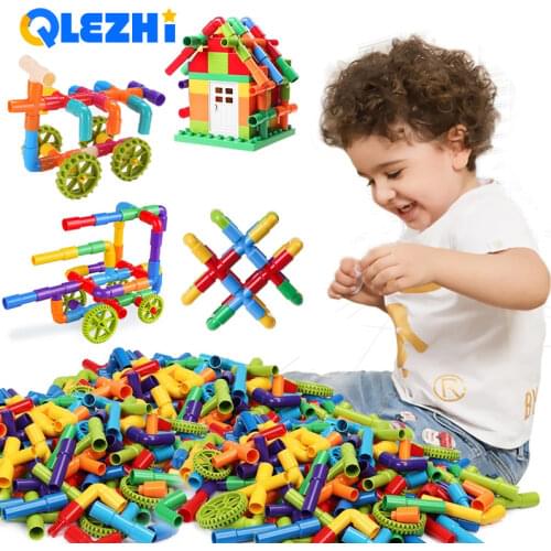 48-480pcs Water Pipe Building Blocks DIY Assembling Pipeline Tunnel Blocks Toys For Children Construction Creative Bricks