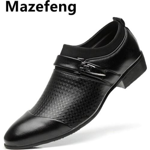 Mazefeng New Brand Men Formal Shoes Slip on Pointed Toe Patent Leather Oxford Shoes for Men Dress Shoes Business Plus Size 38-48