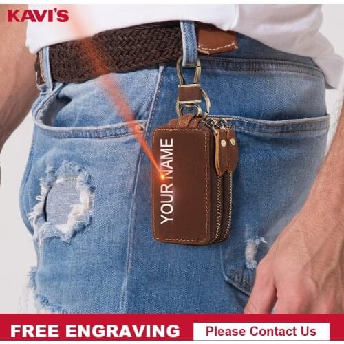 KAVIS Multifunctionl Genuine Leather Housekeeper Key Wallet Man Car Key Holder Organizer Coin Pocket Keychain Wrap Pouch Quality
