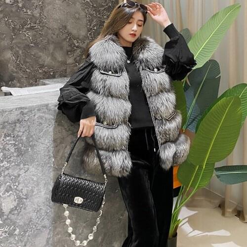 Fashion Design Female Winter Natural Genuine Fox Fur Vest Womens Real Fur waistcoat Overcoat ladies' gilet