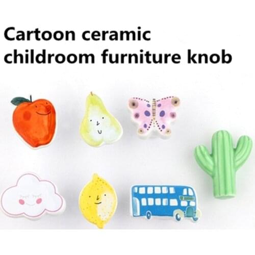 Fashionable cute cartoon Ceramic fruit animal drawer shoe cabinet childroom furniture kid,s knob cupboard dresser color handle