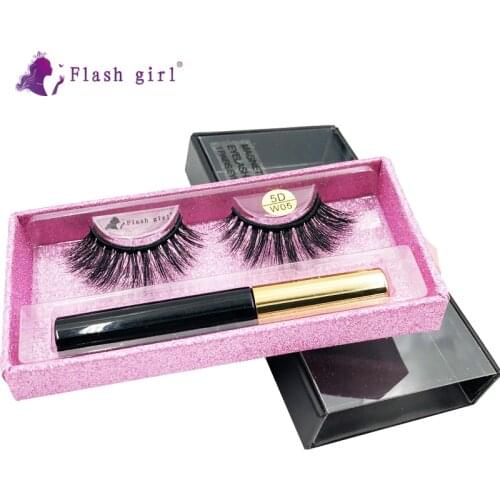 1 Pair Magnetic Eyelashes Set With Waterproof Liquid Eyeliner 5D Mink False Eyelash Natural Handmade Eye Lashes W05