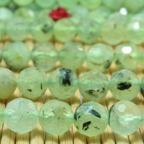 Natural Green Prehnite Faceted Round Loose Beads Wholesale Gemstone Semi Precious Stone Bracelet Necklace Diy Jewelry Making 15"