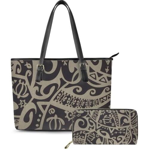 Latest Women Shopping Shoulder Polynesian tribal style Print custom Large Leather Tote Bag Purses Luxury Bags Handbag