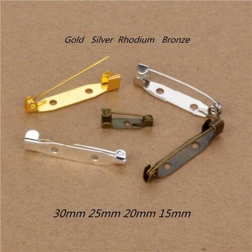 Brooch Back Bar 15mm 20mm 25 30mm silver brooches base spacers with safe lock pin for DIY Jewelry Findings Parts Accessories