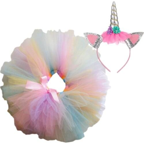 Pastel Unicorn Fluffy Tutu Skirt Baby Girls Dance Tutus Kids Tulle Skirts for Birthday Party Costume Toddler Outfits 3M-14 Years