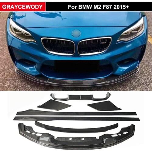 MT Style Real Carbon Fiber Front and Real Bumper Lip Diffuser Rear Spoiler Side Skirts For BMW M2 F87 2015 Up