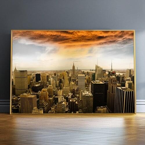 Manhattan Skyline Landscape Canvas Paintings on the Wall Art Posters and Prints New York City Sunset View Art Picture Home Decor