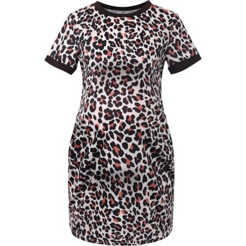 Maternity Dresses Pregnant Women Clothes Short Sleevele Leopard Print Maternity Dress With Pocket Pregnancy Dress Summer