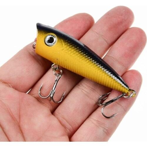 1pc Popper Fishing Lure 6cm/6.5g Hard Bait Artificial Topwater Bass Trout Pike Wobbler Fishing Tackle with 2 Treble Hooks