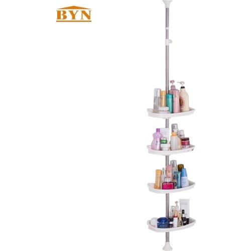 Factory Sale 4 Tiers Bathroom Sundries Organization Shelf Height Extendable Pole Rack Saving Space 105-290cm DQ0787