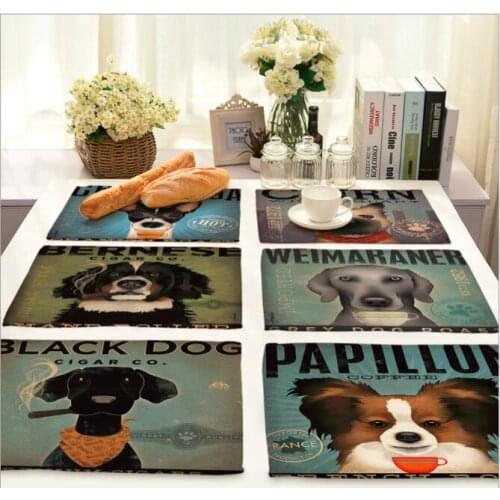 Rinted Linen Placemat Place mat Table Mat Cute Dog polyester Dinner table mat Coaster Home textile Dec wholesale