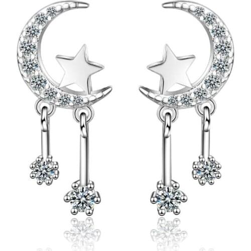 Exquisite Moon Stars Zircon Stud Earrings For Women Girls Trend Creative Party Gifts Jewelry SAE477