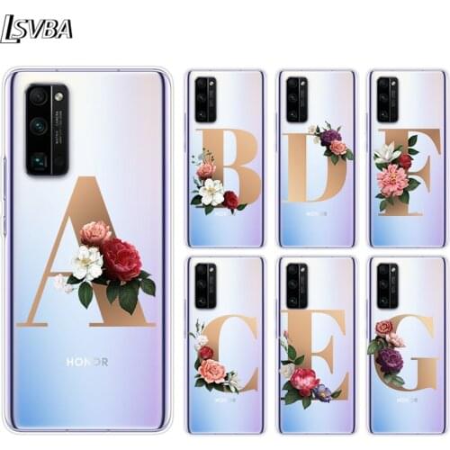 Letter Alphabet Flowers A Silicone Cover For Honor 30 30i 10i 30S V30 V20 9N 9S 9A 9C 20S 20E 20 7C Lite Pro Phone Case