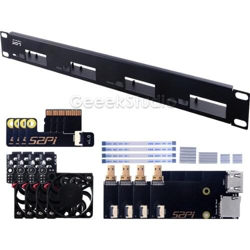 1U Rack Steel Bracket For Raspberry Pi 4B Clusters 19 Inch 4 Slots 5V DC TF card to FPC board Cooling Fan Cable