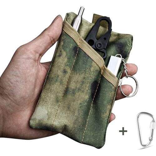 Tactical EDC Tool Bag Outdoor Sports Camouflage Belt Pouch Portable Coin Purse Card Key Holder Running Hand Bag with Carabiner