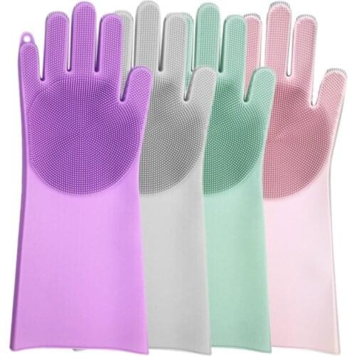 Magic Silicone Dish Washing Guantes Latex Garden Rubber Gloves Kitchen Accessories Dishwashing Household Cleaning Brush Cocina