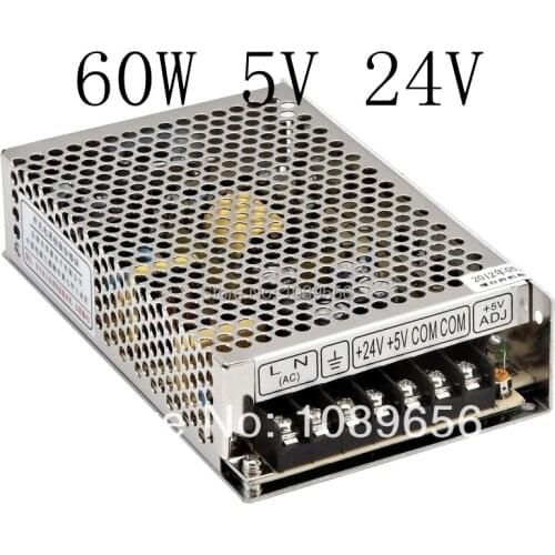 High quality dual Output Switching power supply 60W 5V 3A 24V 1.8A ac to dc power supply ac dc converter D-60B