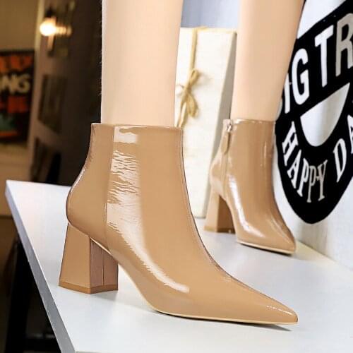 BIGTREE 2020 New Ankle High Heel Boot Winter Women Shoes Fashion Sexy Nightclub High-heeled Boots Pointed Toe Mujer Square Heel