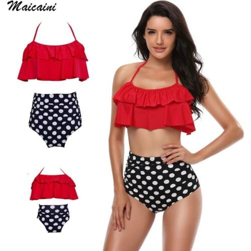 2018 Women Beach Kid Bikini Bahitng Swimsuit Family Matching Clothes Mother and Daughter Swimsuit Wrap Bathing Suit Family Look