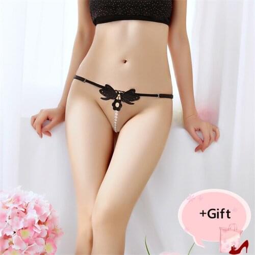 Lady Simple Sexy Bikini Lace Butterfly Underwear Pearl Chain Couple Flirt Sexy Thong Panties Chain For Women Body Jewelry