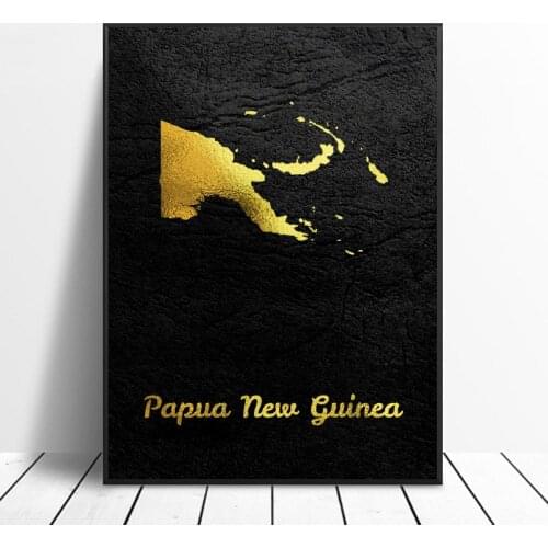 Golden Map Papua New Guine Canvas Wall Art Print Modern Poster Wall Pictures Living Room Decor