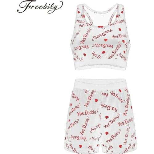 2Pcs Womens Fashion Sportswear Tracksuit Letters Printed Sleeveless Crop Top with Elastic High Waist Shorts Running Sports Sets