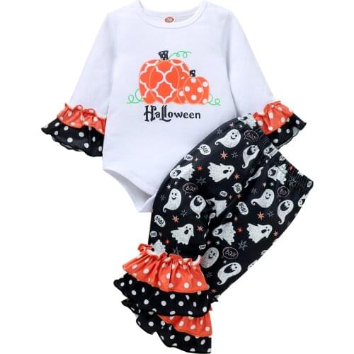 2021-06-18 Lioraitiin 0-18M Infant Baby Girl 2Pcs Halloween Clothing Long Sleeve Romper Flared Long Pants Outfit