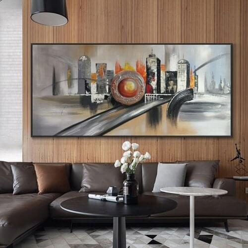 Abstract 3D Large City Building Painting 100% Hand Painted Oil Painting On Canvas Landscape Wall Art Picture For Home Decoration