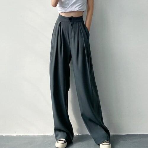 2021 Retro Solid Color Wild Straight Wide Leg baggy Pants New Korean Fashion Clothing Traf High Waist Casual Femme trousers za